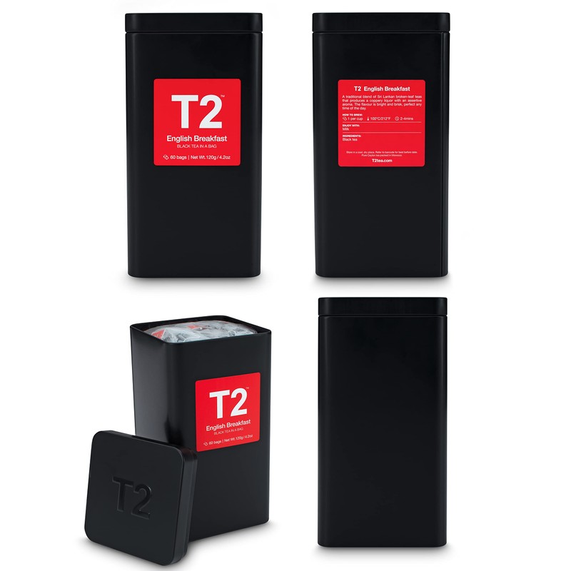 T2 Tea English Breakfast Black Tea Bags in Tea Caddy,
