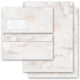 Motif-Stationery Sets Marble & Structure, Marble Natural 50 Sheets of Stationery Paper + 50 Matching envelopes DIN Long with Windows | Paper-Media