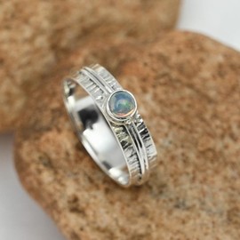 JEWELSTREZORO Opal Edelstein Band Ring 925 Sterling Silber Ring Männer & Frauen Band Ring Alle Größen Band Ring Handgefertigt TSR120H_74 (23.6)