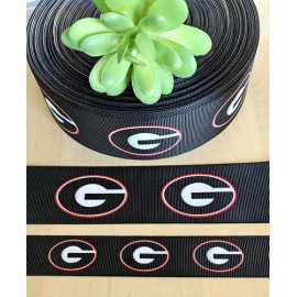 Unbranded 7/8 & 1.5" (1 YD) Georgia Bulldogs Grosgrain Ribbon Collegiate Logo Ribbon - 7/8"