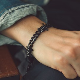 Bandmax Bracelet Men's Stainless Steel Chain 18 cm Curb Chain Men Women Cuban Chain 9 mm Wide Thorn Chain Friendship Bracelet Chain Boys Fashion Jewellery for Birthday, Stainless Steel, No Gemstone