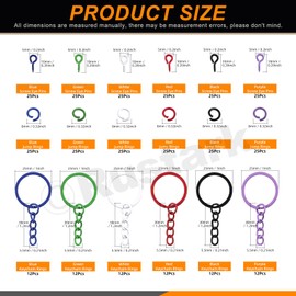 Rustark 372Pcs 6 Colors Key Chain Ring Kit Including 72Pcs Key Ring with Chain and 100Pcs Jump Rings with 150pcs Screw Eye Pins for Crafts Charm Jewelry Findings Making