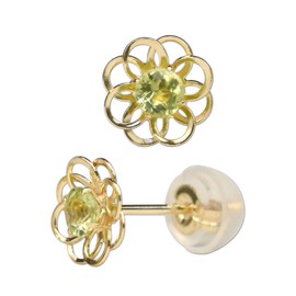Four Leaf Clover: Ma735 Flower, Peridot Earrings, August Birthstone, 10k K10, 10K Gold, Delicate, Cute, Women's, Stone Gemstone Metal, Peridot