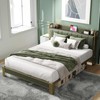 LIKIMIO Queen Bed Frame, Storage Headboard with Charging Station, Solid