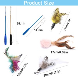 Cat Wand Toy,Cat Toys for Indoor Cats,Suction Cup Cat Fishing Pole Toy,17 Pcs Cat Toys with 14 Replacebments Feather,Cat Toys for Bored Indoor Adult and Kitten Cats