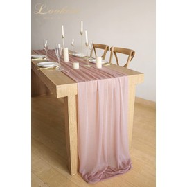Lookein 10 Feet Dusty Rose Chiffon Table Runner Sheer Wedding Table Cloth 29x120 Inches Rustic Wedding Decorations French Chiffon Table Runner