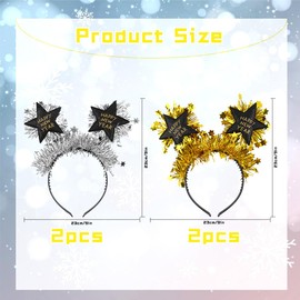 Pack of 4 Happy New Year Headbands, 2025 Headband, New Year's Eve, New Year Party Headband, Glitter Star Silver Gold New Year's Eve Hair Band Accessories, Happy New Year Hair Accessories for Adults
