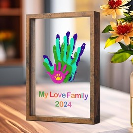 DIY art handprint frame, complete with paint and acrylic panels, creative picture frame for home decor, especially meaningful to give to family and friends. - Color: Brown