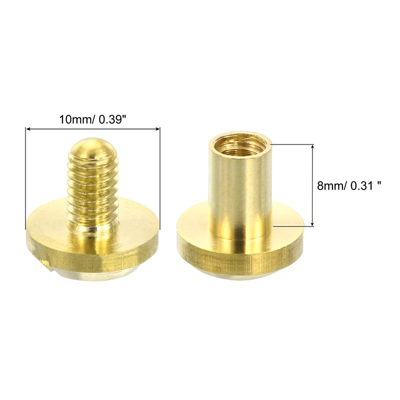 sourcing map 10Sets Brass Chicago Screw Fasteners, 8mm Concave Screw