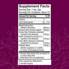 Host Defense MycoBotanicals Microbiome* Powder - Digestive & Immune Health Support Supplement - Gut Health Supplement with Turkey Tail, Lion's Mane & Reishi - 3.5 oz (33 Servings)*