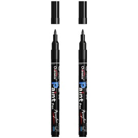 Overseas Black Acrylic Paint Pens 2 Pack, 0.7mm Extra Fine Tip Permanent Markers, Water-Based, Quick Drying, Waterproof, Non Toxic Paint Markers for Wood, Metal, Rock, Plastic, Glass, Canvas, Fabric