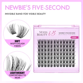 VEYESBEAUTY Lash Clusters Eyelashes Cluster Lashes Extensions Newbie's Five-Second Layered Eyelash Clusters False Eyelashes Wispy Lash Clusters Fluffy Lash Clusters Bomb 14mm Single Length