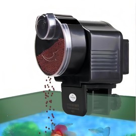 Automatic Fish Feeder for Aquarium - Auto Vacation Timer Fish Food Dispenser for Fish Tank - 60ml Adjustable Portion Control for Pellets, Flakes & Strips - Battery Operated