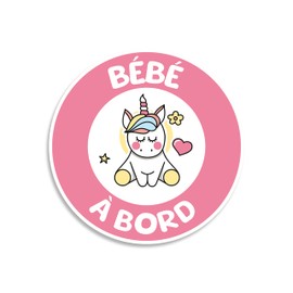 Aufkleber Baby à Bord 15 x 15 cm für Auto, kleines Einhorn, Autoaufkleber, Sicherheitssignal, optimale Sichtbarkeit unter allen Umständen, wasserfest und wetterfest