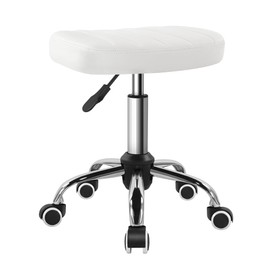 BFTOU White Minimalist Square Swivel Stool with Wheel for Work SPA Shop Massage Height-Adjustable and Cost-Effective Rolling Stool Chair