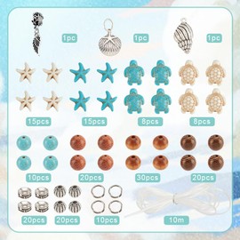 SUNNYCLUE 1 Box 6 Sets Ocean Bracelet Making Kit Sea Turtle Beads Turtle Pendant Starfish Charms Wooden Beads Summer Ocean Beads Sea Animal Beads Blue Turquoise Shell Beads For Beautiful