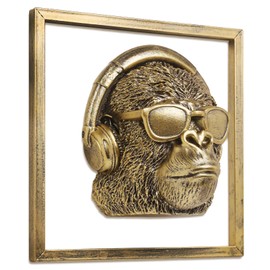Animal Heads Wall Decor (Includes Metal Frame) Resin Animals Sculptures Head Wall Hanging Decoration Gold vintage Wall Sculpture for Living Room Bedroom Office (Gorilla)