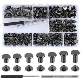Kayqbonke Pack of 120 Book Screws, M5 X 4/5/6/8/10/12/15 mm Chicago Screws, Carbon Steel with Black Nickel Plating Sleeve Screws, Screw Rivets for DIY Leather Decoration, Bags, Crafts