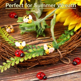 50 Pieces Tiny Resin Bees Ladybugs, Including 25 Pieces Tiny Resin Bee and 25 Pieces Ladybugs for Crafts Wreath Scrapbooking DIY Party Decoration, 0.74 Inch