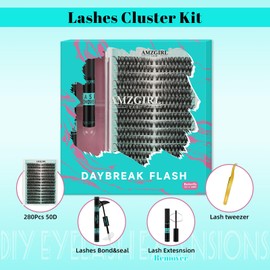 Lash Clusters Kit 280pcs Lashes extensxion Wispy Kit 50D D Curl with Bond&Seal Waterproof,Lashes Glue Remover,Lash Tweezers Tools for Eyelash Extension Kit(50D,9-18mmMIX Kit)