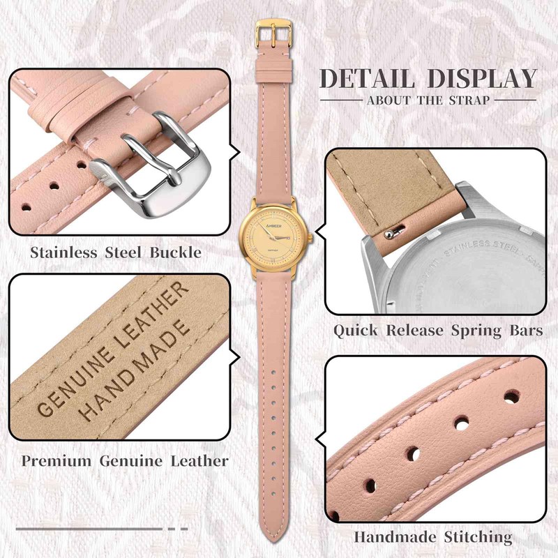 Anbeer 20mm Flat Thin Elegant Genuine Leather Watch Strap,Quick Release