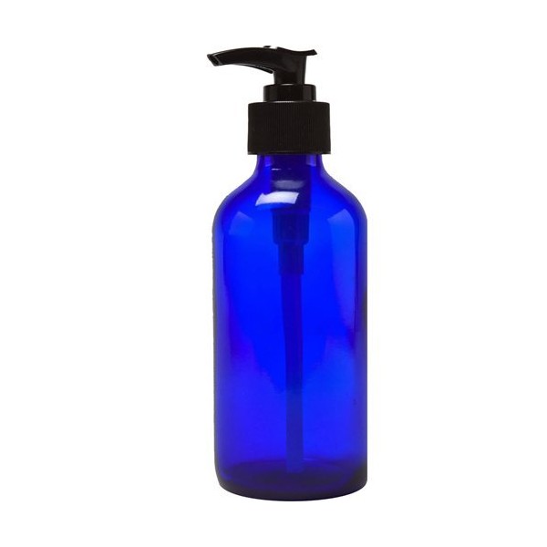 8 oz Lotion Pump Bottle - Perfume Studio Cobalt Blue Glass Lotion/Soap Pump Dispenser Bottles with Black Dispenser (1 Unit)