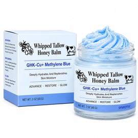 Copper Peptides GHK-Cu - Bálsamo de miel de ternera batida, 2 onzas | Azul de metileno, miel de manuka y vitamina E, hidratante natural para rostro y cuerpo, para piel seca, madura y sensible