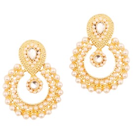 Touchstone Indian Bollywood Chandbali Moon Kundan Polki Look Faux Pearls And Faux Blue Sapphire Rhinestones Long Bridal Designer Jewelry Chandelier Earrings For Women In Gold Tone.