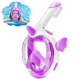 Tyuodna Children's Snorkel Mask, Diving Mask, Full Face Mask for Children 4-12 Years, 180° HD Anti Fog and Anti Leak Diving Goggles Children with Snorkel, CO2 Safe Snorkeling Mask (Purple)