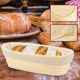 2PACK 12 inch Oval Bread Proofing Basket Banneton Bread Dough Proofing Rising Rattan Basket & Liner for Baking Bread Making