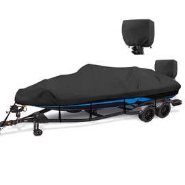 YimSting 1200D Waterproof Boat Cover - Fits 17' to 19' ft Bass, V-Hull, Tri-Hull, Fish & Ski, Runabout Bowrider Boats - Heavy Duty Canvas Black