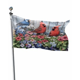 Patriotic Cardinal Flags for Outside 3x5ft Red Blue Bird Flowers Wooden Independence Memorial Day Double Sided Waterproof Flag 4th of July Banner Flags for Porch Yard Garden Outdoor Decorations