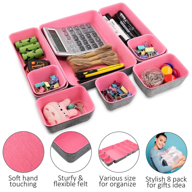 Newthinking Desk Drawer Organiser Trays, 8 Pack Square Organizer Box