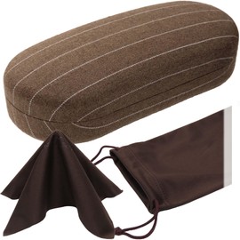 MyEyeglassCase - Chic Brown Hard Shell Sunglass Case with Microfiber Pouch & Cleaning Cloth - Elegant Tweed Patten Glasses Case - Medium to Large Eyeglass Case for Men and Women (AS87 Brown Tweed)
