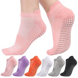 6 Pairs Pilates Socks Yoga Socks Non Slip Women Grip Socks Reformer Pilates Grip Socks Anti Slip Grippy Socks for Women Ladies Pilates Trampoline Gym Ballet Barre Dance Hospital