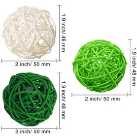 24-Pack Wicker Rattan Balls Mix White Grass Green and Dark Green - Decorative Balls for Bowls,Vase Filler,Coffee Table Decor,Wedding Spring Decoration St. Patrick's Day Irish Party Decoration,2inch