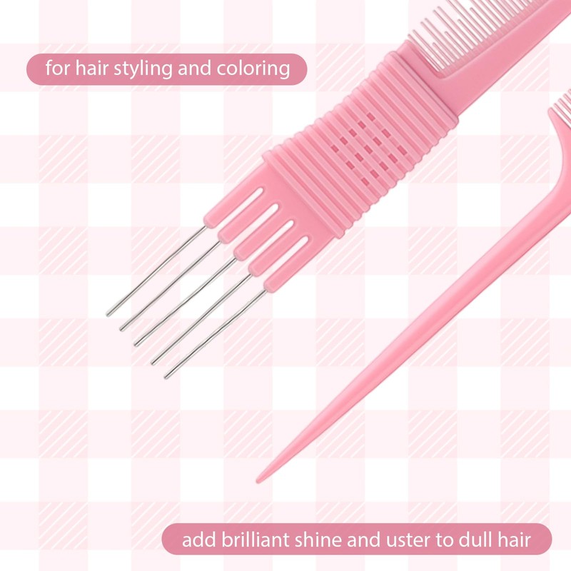 3PCS Teasing Combs for Women, Teasing Comb with Metal Pick,