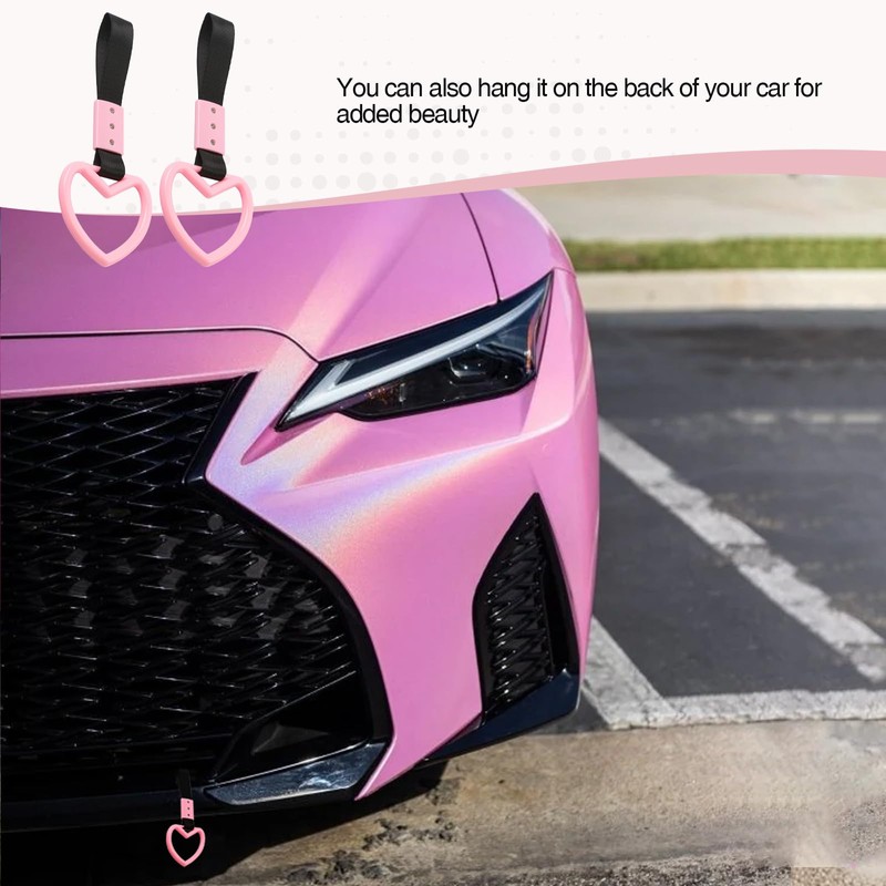 JRYEM 2PCS Heart Shaped Car Handle Straps, Rear Bumper Warning