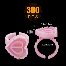 POCMKO 300PCS Glue Rings for Lash Extension Supplies, Lash Glue Cup for Volume Lashes Fan, Eyelash Extension Lash Rings, Glue Holder for Lash Glue Supplies, Lovely Heart Shape Eyelash Rings