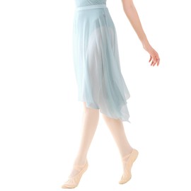 Daydance Light Green Women Ballet Skirts Pull on Sheer Mesh Asymentrical Dance Skirts 22.5 inches Length (Below Knee)