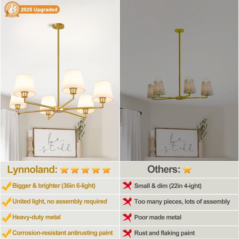 36" Gold Dining Room Chandelier (6-Light, 36-Inch), Adjustable Linear Chandelier