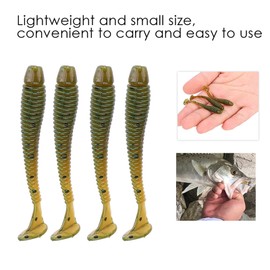 Akozon Fishing Soft Lures, 50PCS 5cm Soft Plastic Fishing Lures T Tail Grub Baits Fish Tackle Accessory Tail Swim Baits (Black)