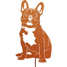 JYUECIAN French Bulldog Dog Garden Stake Rust Decoration for Garden Patina Metal Dog Rust Stake Garden Decoration for Outdoor Use
