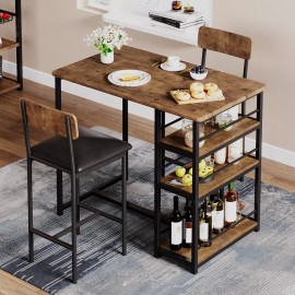 Jojoka Dining Set Bar Table and 2 Upholstered Height Chairs Wood Top for Small Kitchen - Brown (Table with 2 Chairs)