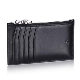 Leather Slim Card Holder, Tiny Small Credit Card Wallet ID Case for Men & Women, Zippered Black, 5.12"H x 3.15"W, Business