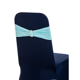 Trimming Shop Baby Blue Spandex Chair Band with Slider Buckle, Stretchy Fabric Chair Band Sash, Elastic Wedding Chair Cover Band for Chair Decoration, Wedding Party, Reception, Banquet, 10pcs