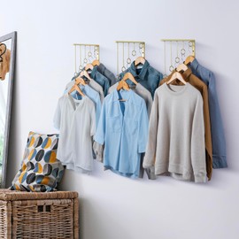 MyGift 3 Pack Wall Mounted Gold Tone Metal Garment Rack with 5 Hanging Rings, Bedroom Closet Clothing Valet & Laundry Clothes Drying Hooks – Coat Hanger Organizer