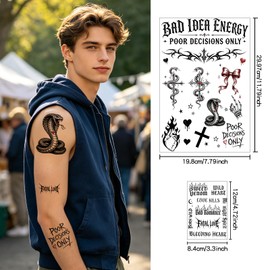 13 Sheet Y2K Temporary Tattoos Waterproof Black Temporary Tattoos for Adult