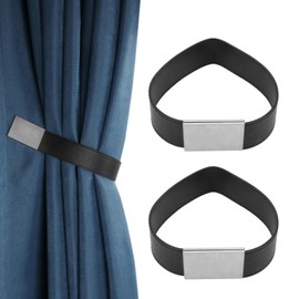 Leather Curtain Tiebacks Magnetic Curtain Buckle Clip Curtain Tie Back Curtain Holdbacks Black No Drill for Home Living Room Bedroom 2 Pcs(Black)