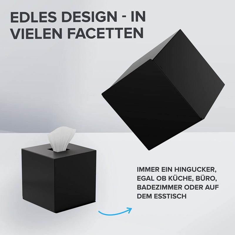 ovimar Teksmona Square Cosmetic Tissues Box, Stainless Steel, Matte Black,
